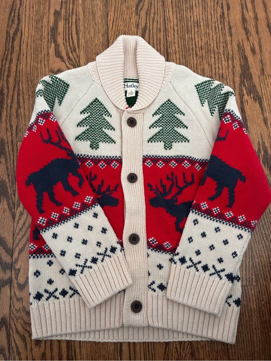 Hatley Other - Hatley Red & Cream Moose Fair Isle Shawl-Collar Cardigan
